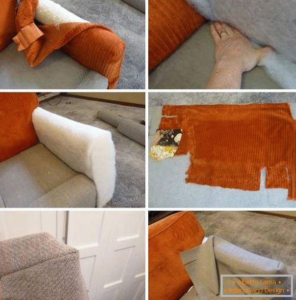 Reparación del sofá con sus propias manos - una constricción de los apoyabrazos