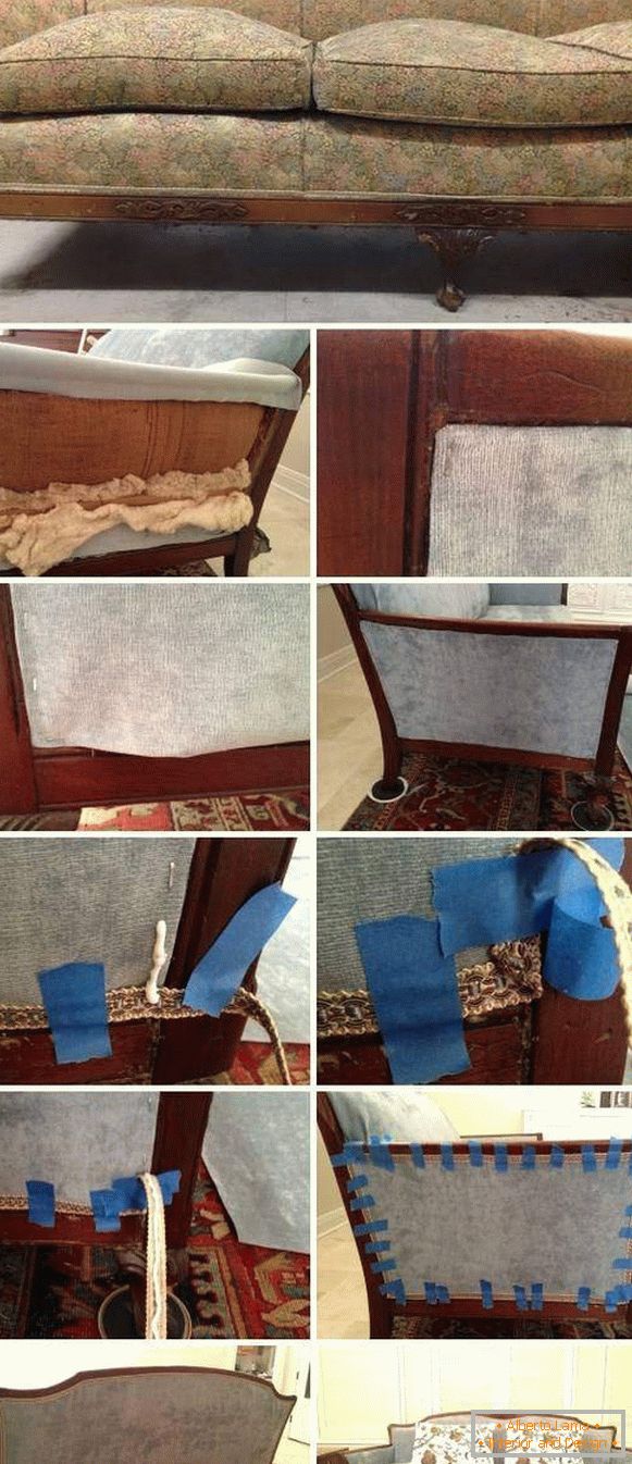 Levantando los muebles tapizados con las manos - foto del sofá antes y después