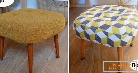 Reparación de muebles tapizados - foto de la otomana antes y después