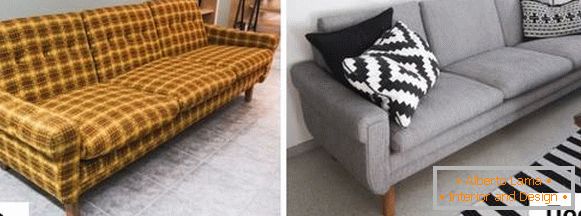 Sacar muebles tapizados - foto del sofá anterior antes y después