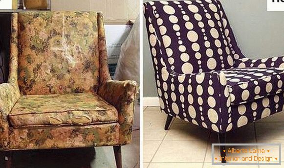 Fotos de la silla antes y después de la constricción y la restauración