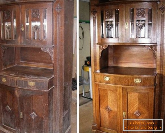 La reparación de los muebles viejos - el barnizado del armario-armario