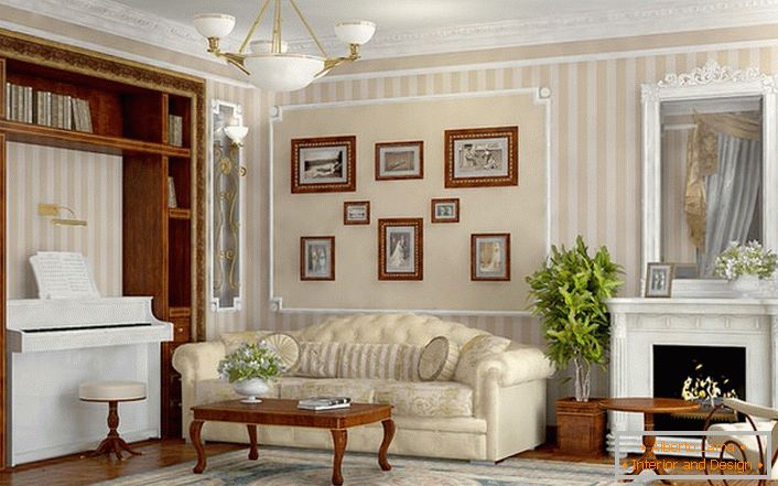 Una habitación espaciosa y luminosa en estilo Imperio con muebles seleccionados adecuadamente.