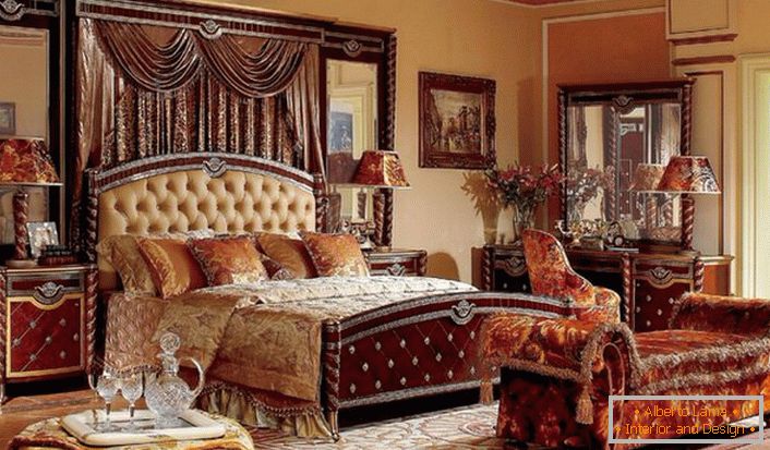 Noble estilo de Imperio en su manifestación más brillante en el dormitorio de la familia francesa.