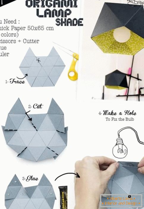 Pantalla para una lámpara en forma de origami