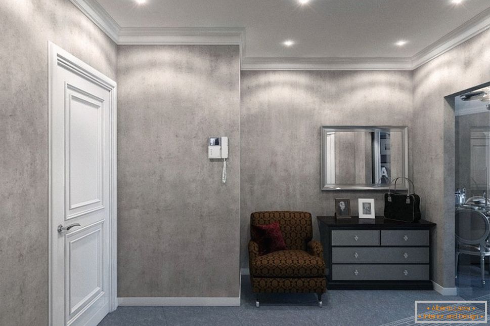 Interior del pasillo en color gris