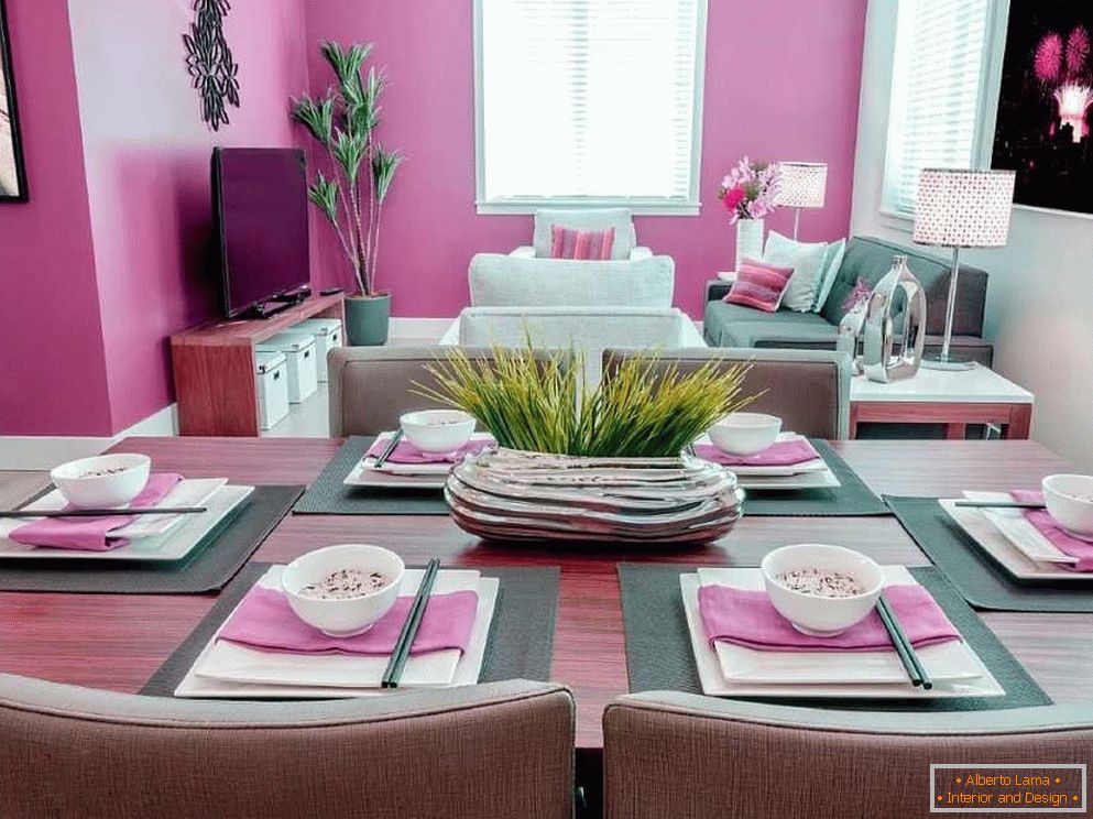 Sala de estar gris-rosa