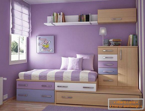 Diseño de una habitación infantil en tonos morados
