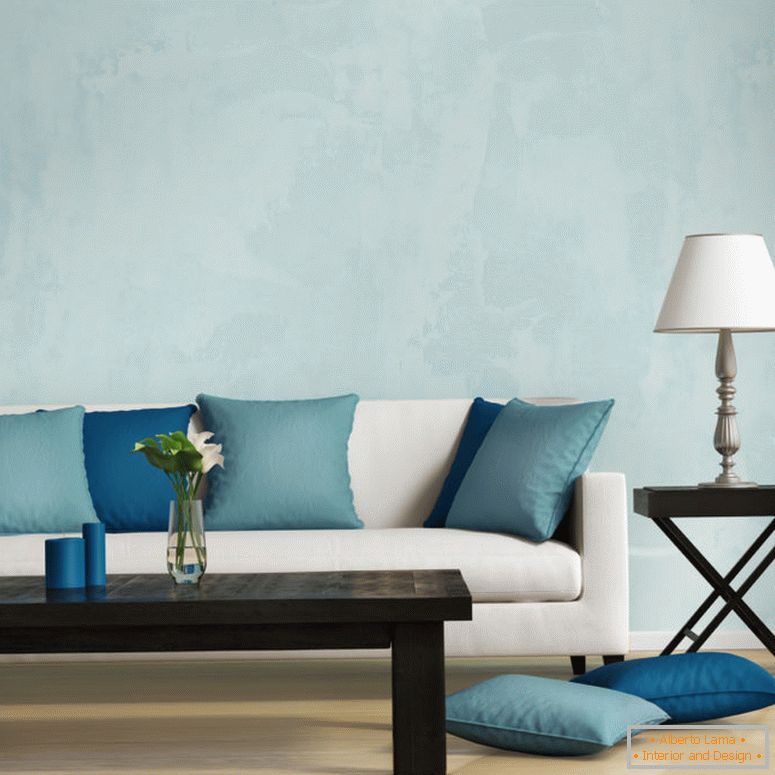 Estilo azul contemporáneo, romántica sala de estar interior