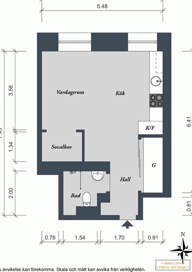 Diseño de apartamento estudio en Gotemburgo