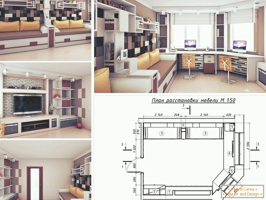 Visualización tridimensional del proyecto de diseño de la habitación