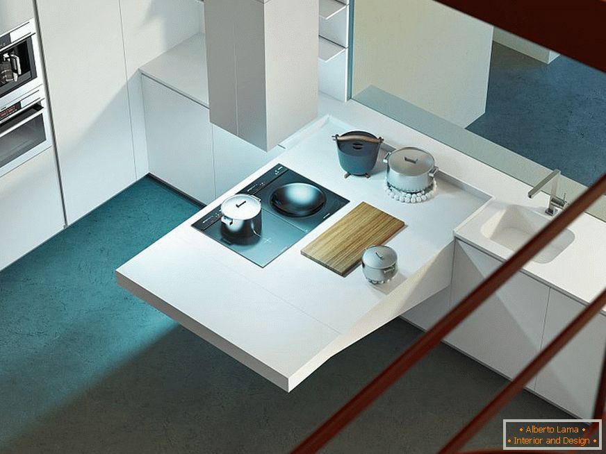 Una forma de ahorrar espacio en la cocina con una estación de trabajo de consola