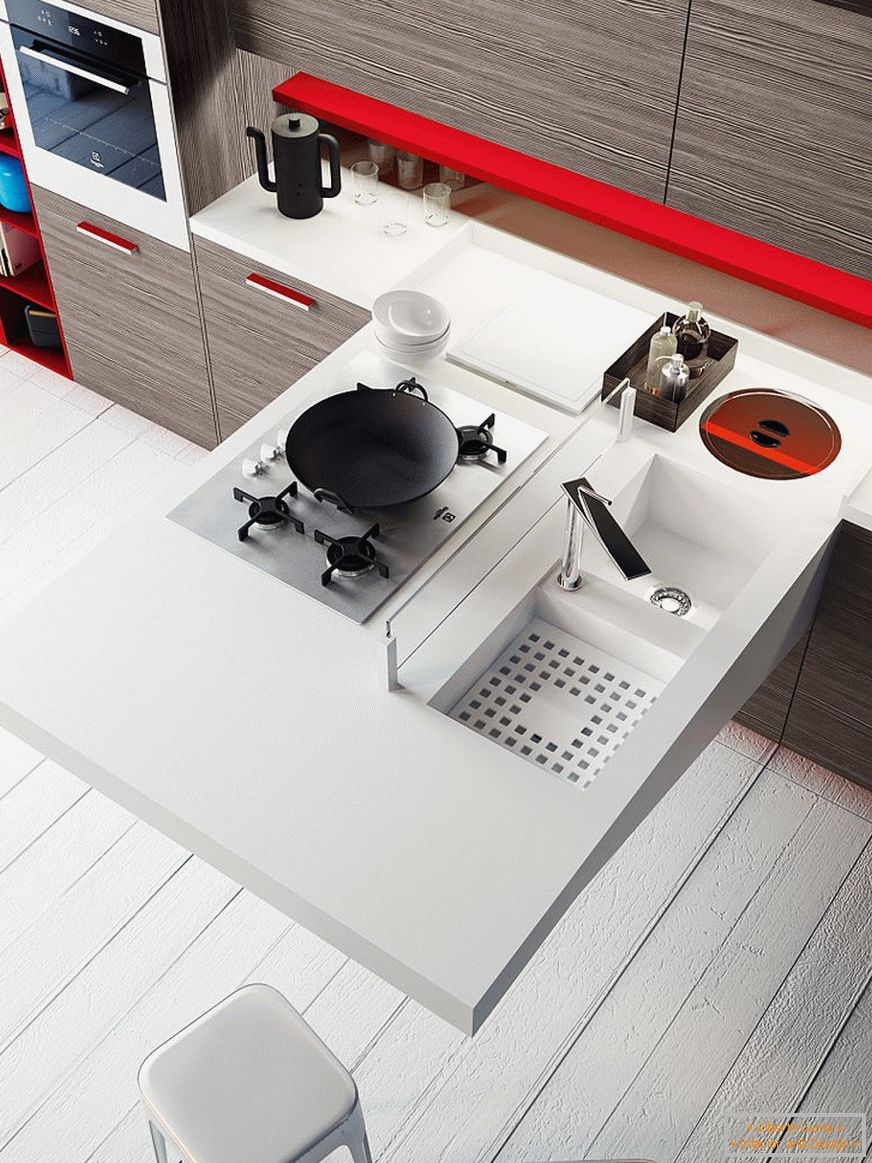 Una forma de ahorrar espacio en la cocina con una estación de trabajo de consola