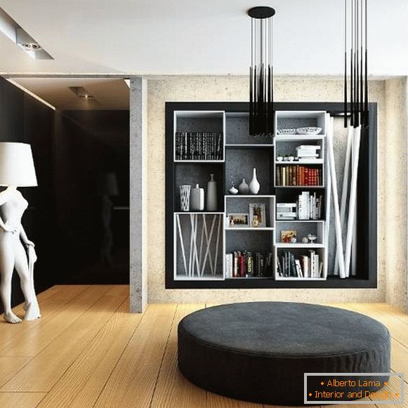 Elegante estante de pared en el diseño de la sala de estar