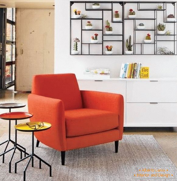 Diseño de sala de estar moderno con estantes