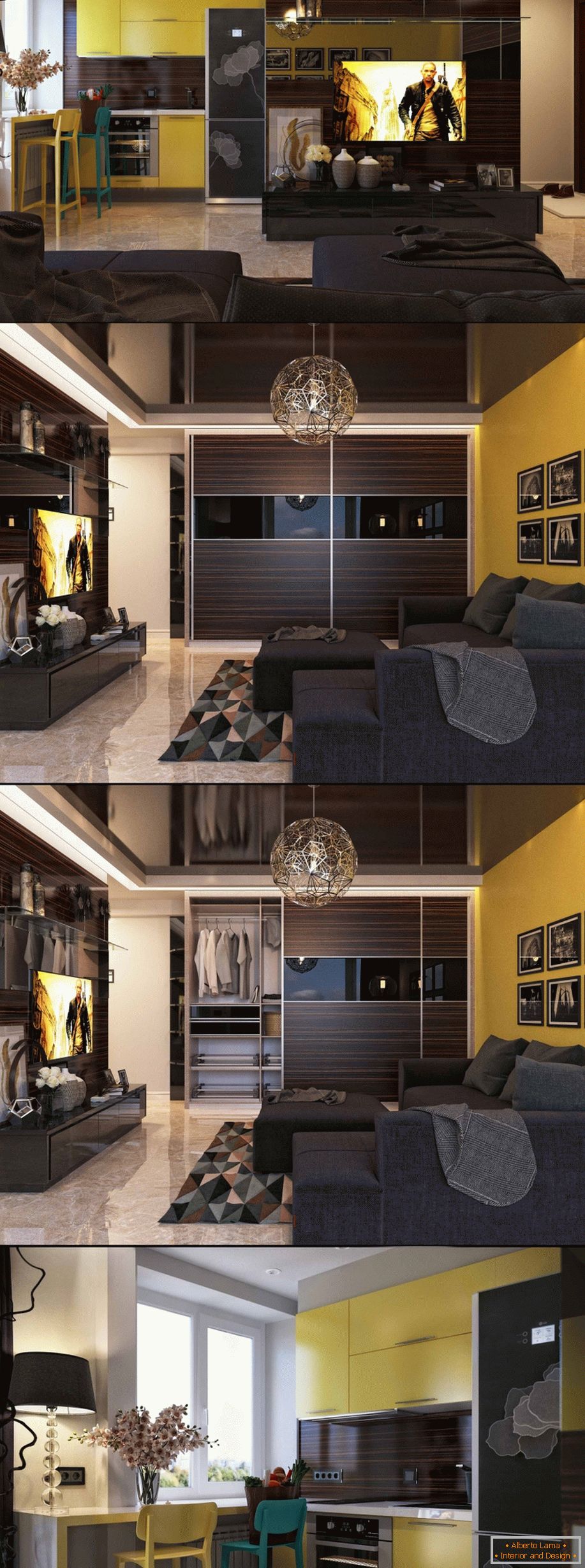 Diseño interior moderno de un pequeño apartamento