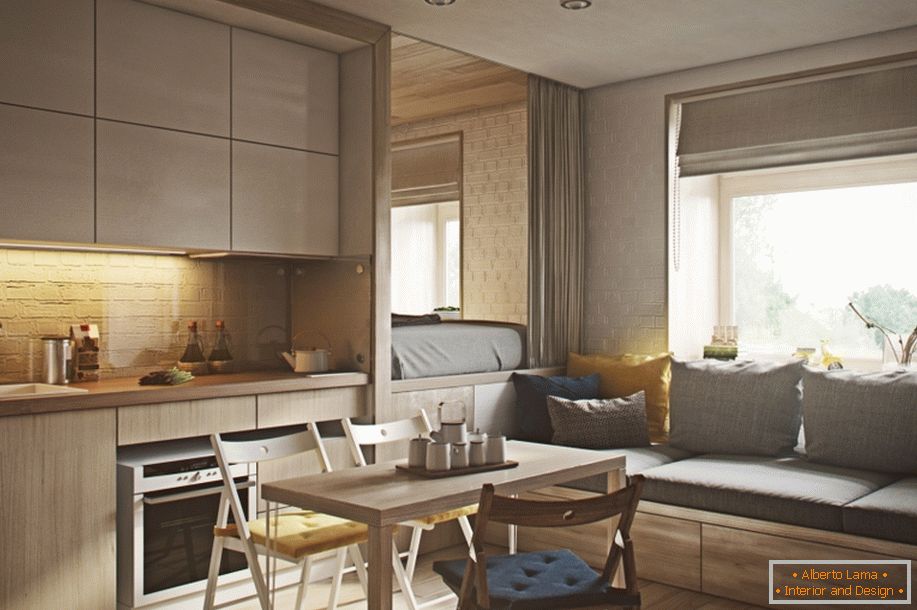 Diseño interior moderno de un pequeño apartamento