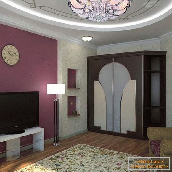 Diseño de la sala en el departamento en color lila