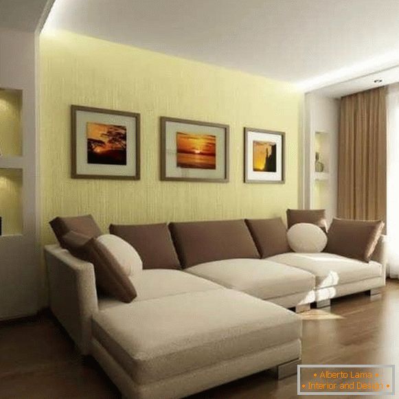 Diseño moderno de la sala en estilo de Jrushchov en estilo minimalista