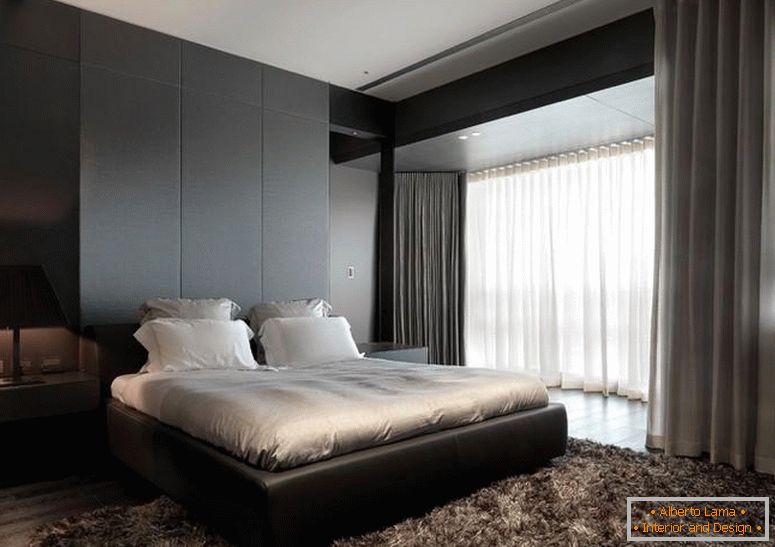 Diseño de dormitorio en color oscuro