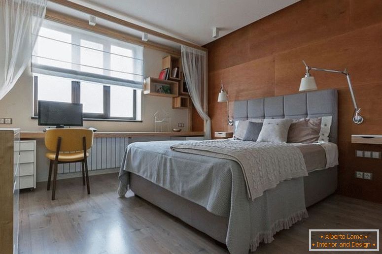 contemporáneo-dormitorio-con-madera-acento-cabecero-pared