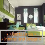 Dormitorio de los niños en colores verde y gris