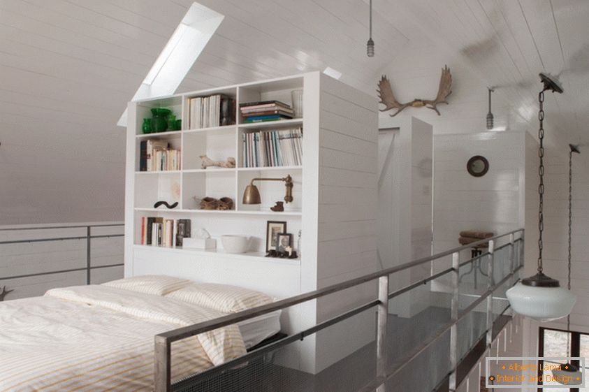 Estilo loft inusual, diseño de dormitorio