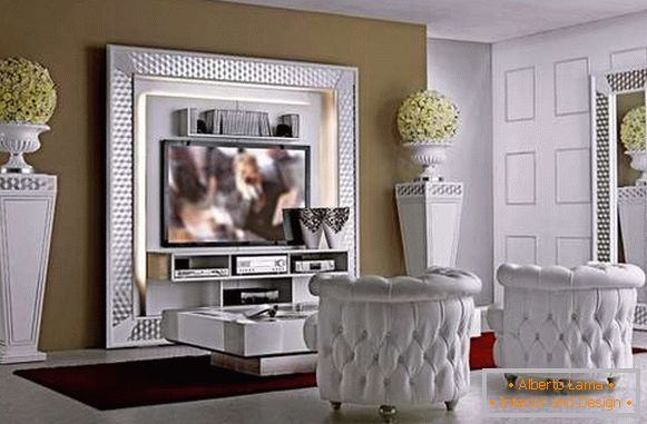 mini pared en la sala de estar en un estilo moderno, foto 29