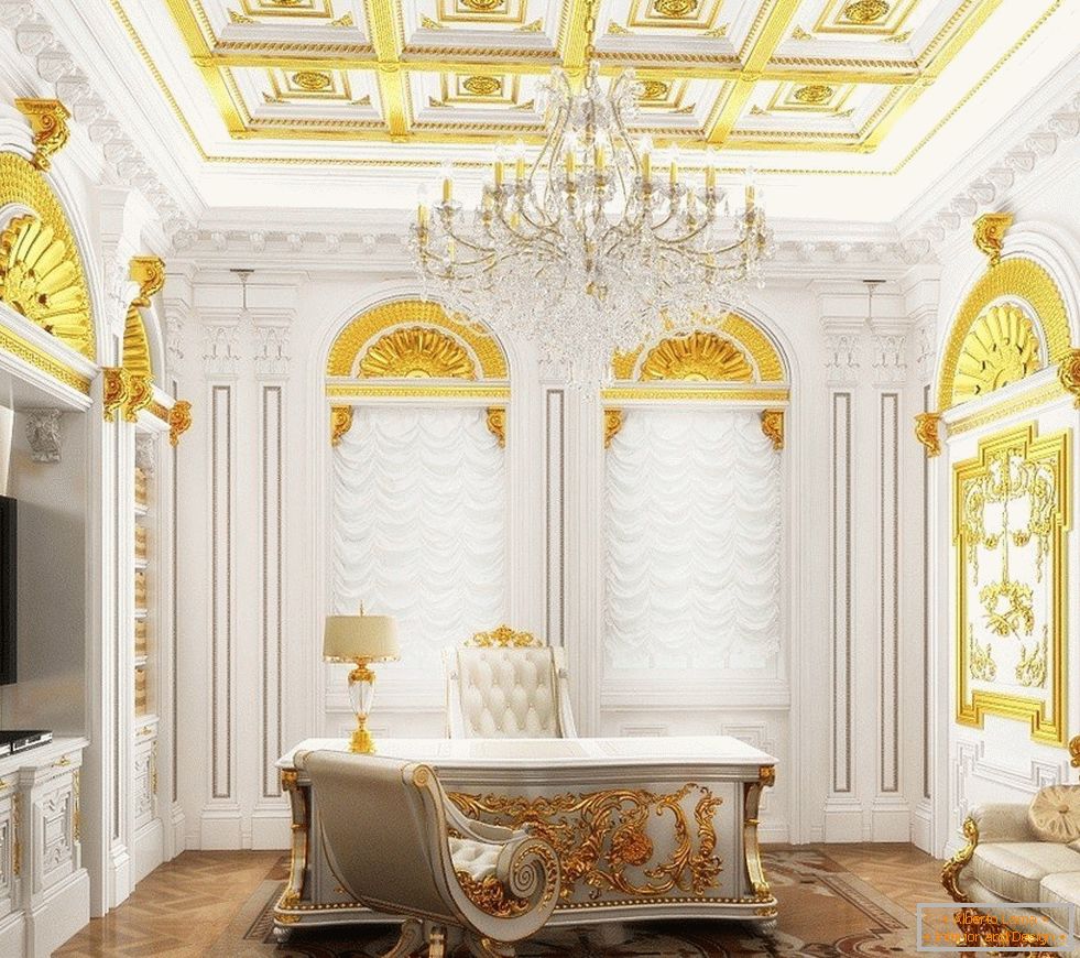Armario con interior blanco y decoración dorada