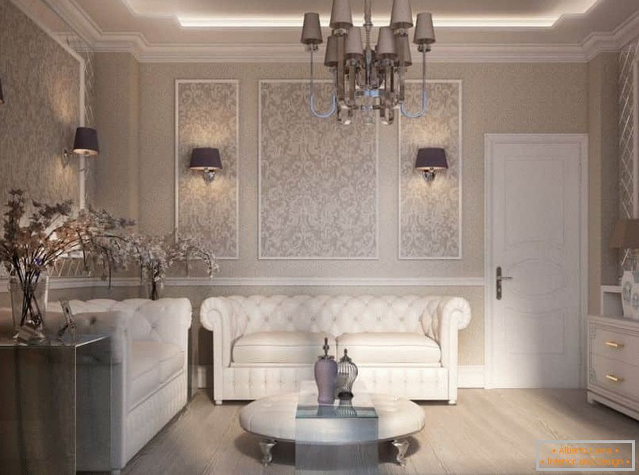 Pequeña sala de estar en estilo clásico moderno