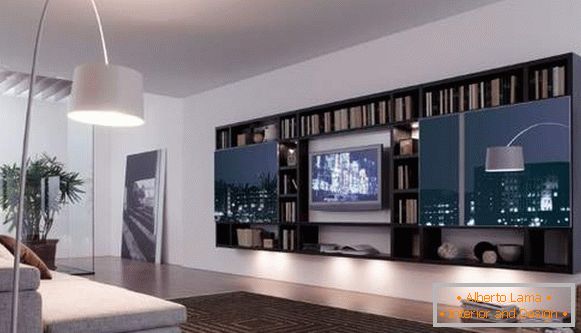 pared con bisagras en la sala de estar en un estilo moderno, foto 33