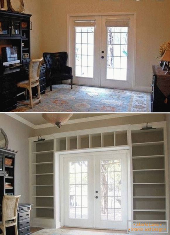 Diseño de interiores con estantes antes y después