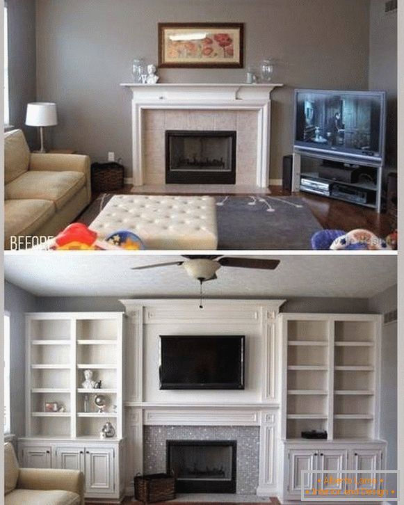 Diseño de la sala de estar antes y después