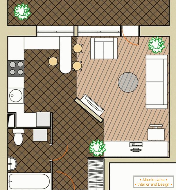 Planificación de un apartamento con una cocina abierta