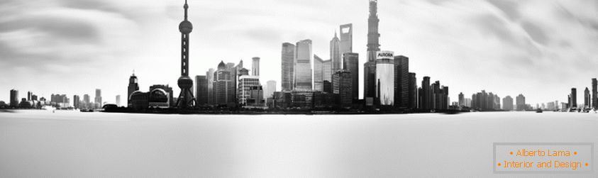 Foto panorámica en blanco y negro de Singapur