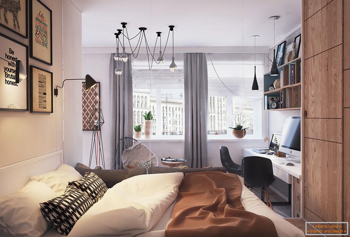 Dormitorio en un pequeño apartamento moderno