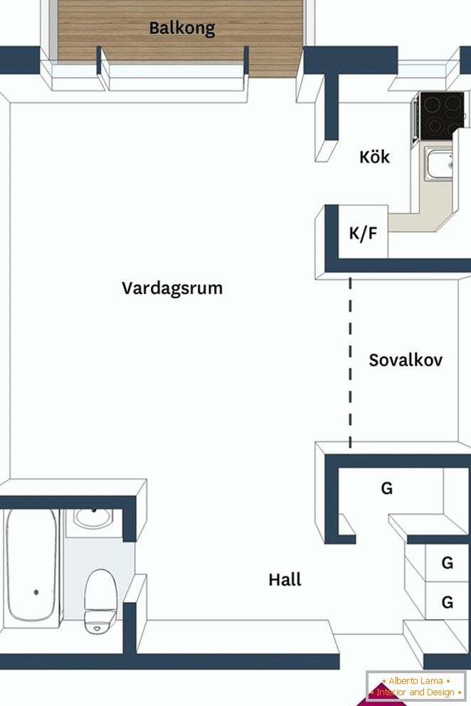 Apartamento de 29 metros cuadrados con techos altos en Gotemburgo
