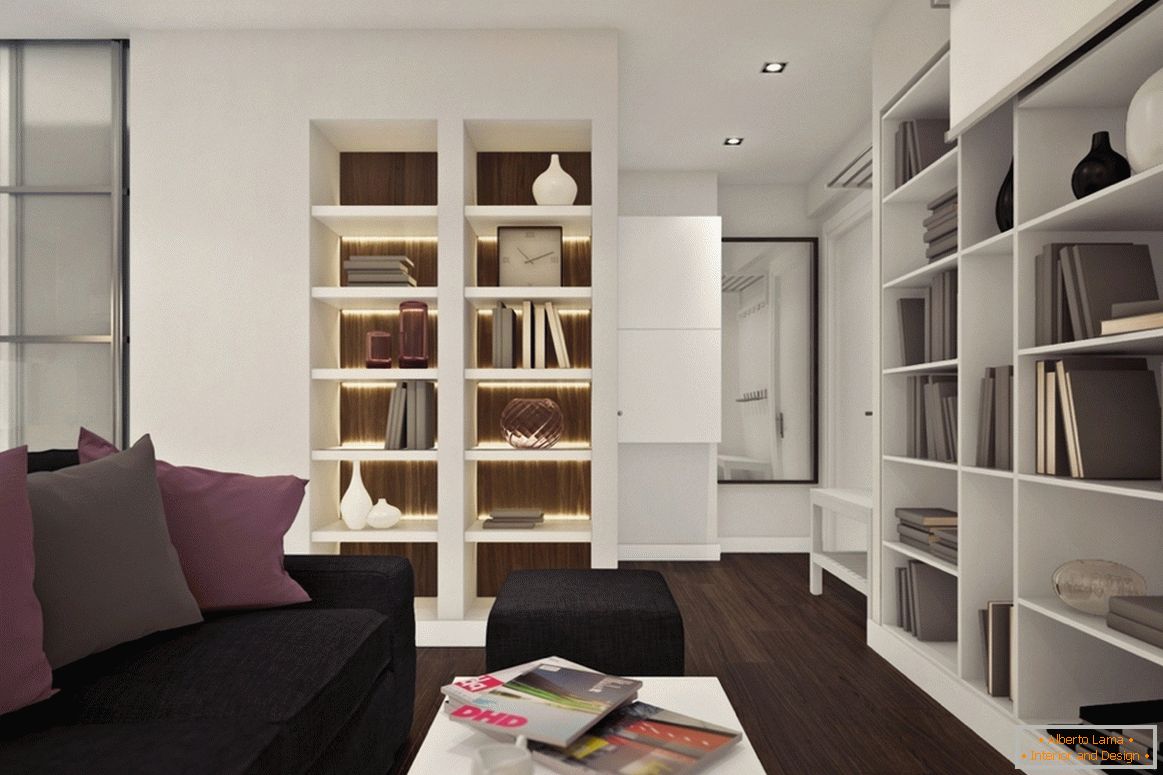 Diseño de un pequeño apartamento tipo estudio con detalles en color lila - фото 2