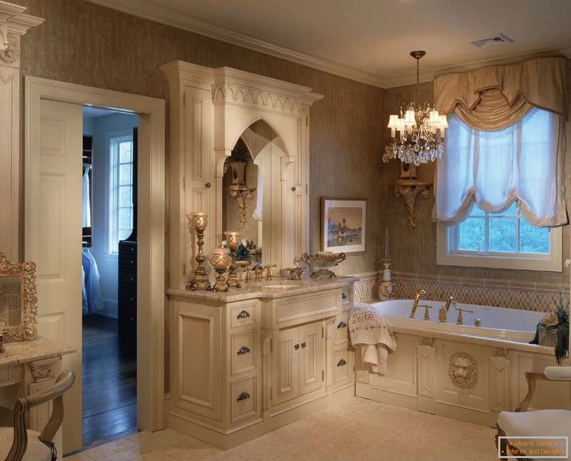 Muebles ligeros en el baño en un estilo clásico