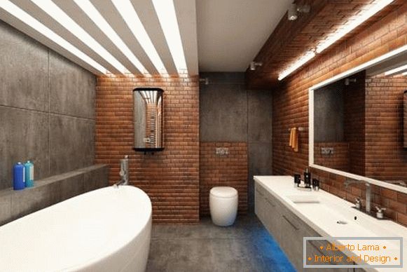 Azulejo de ladrillo y hormigón para baño en estilo loft - foto