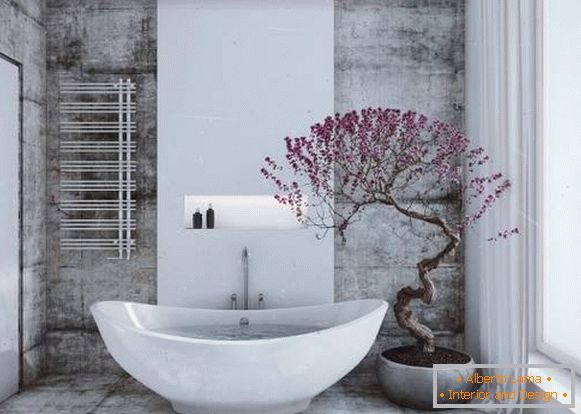 Piso y azulejos de la pared en el baño en estilo loft - foto en el interior