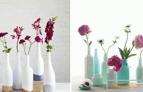 Floreros de botellas de vidrio con sus propias manos - cómo pintar