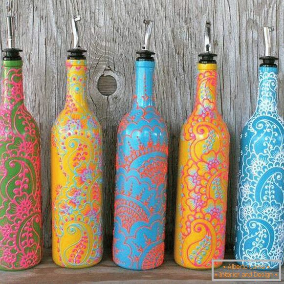 Floreros de botellas de vidrio a mano con pintado a mano