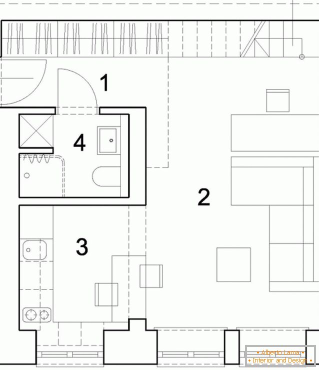 El diseño del primer nivel de un estudio de dos pisos en Polonia