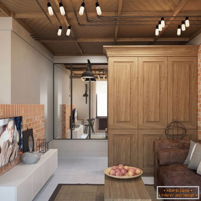 Pequeña sala de estar en estilo loft