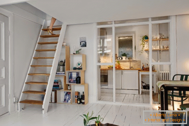 Sala de estar y cocina en estilo escandinavo