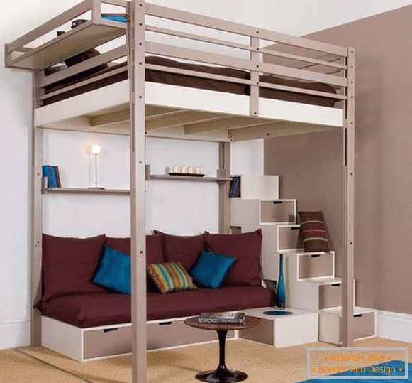 Impresionante cama alta para adultos con cajones