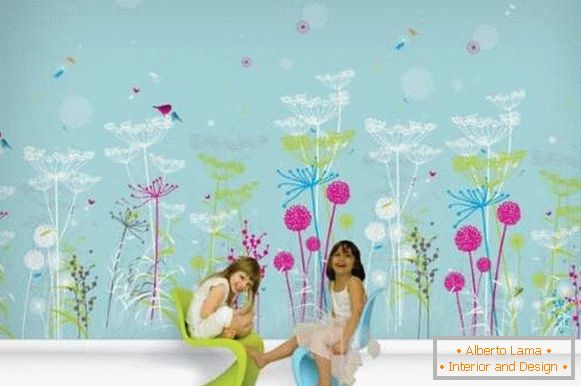 Papel de pared infantil para niñas - foto en color azul