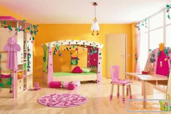 Papel pintado moderno para una habitación infantil para niñas - foto en el interior
