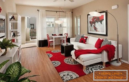 Sala de estar moderna en rojo
